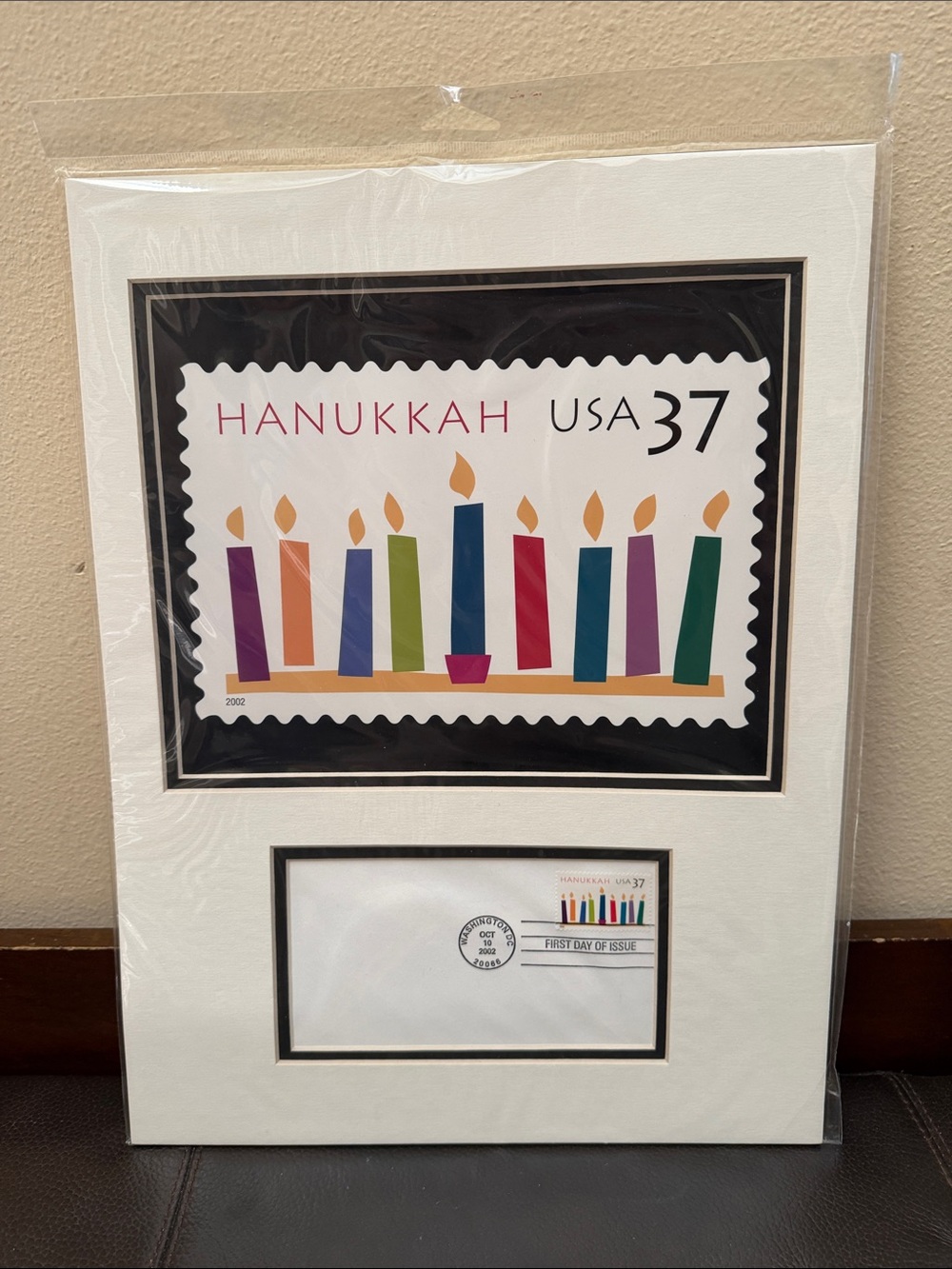 Vtg Framed 2002 US Postal Service Hanukkah Commemorative Stamp First Day Issue